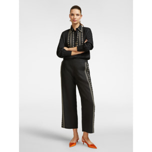 Elena Mirò - Pantaloni cropped ricamati - Nero