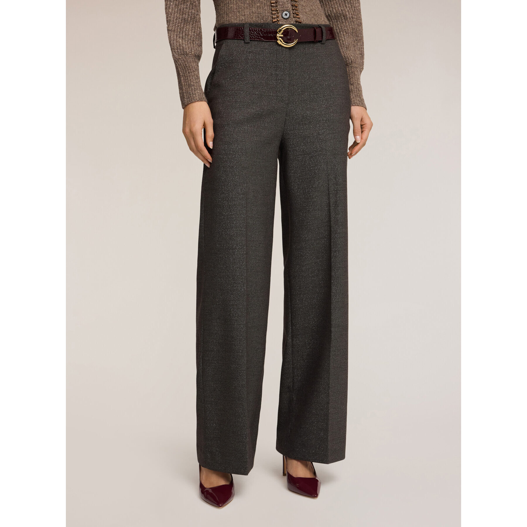 Motivi - Pantaloni palazzo in tessuto armaturato misto lurex - Grigio