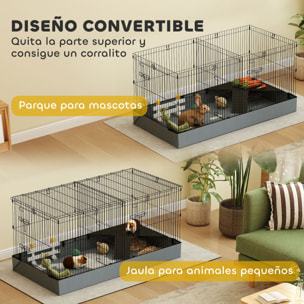 Jaula para Animales Pequeños 2 en 1 Parque para Mascotas Recinto para Conejos con Tapa Removible para Cobayas Erizos 121x61x61 cm Negro