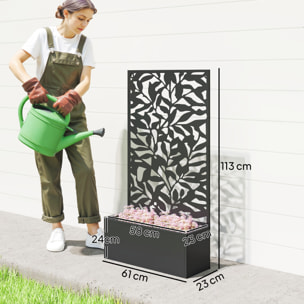 Jardinera Exterior Grande de Metal Jardinera con Pantalla de Privacidad de Hojas Sólidas Decorativas Jardinera de Pared o Independiente para Patio Terraza 61x23x113 cm Negro