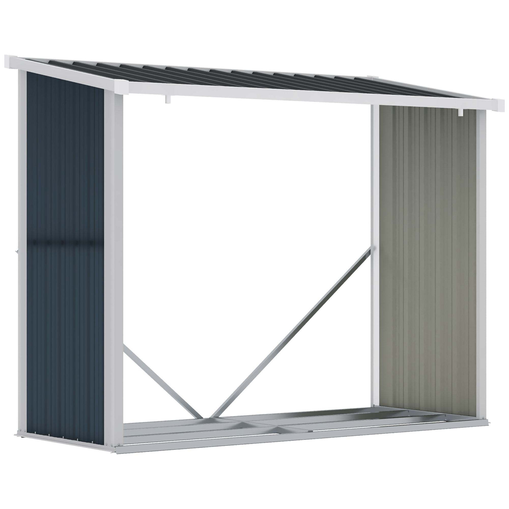 Casetilla para Leña Acero Galvanizado Cobertizo Leñero de Almacenamiento de Troncos con Techo Inclinado para Jardín Terraza Exterior 185x84x133,5/148,5 cm Gris