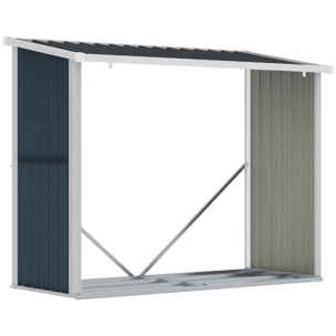 Casetilla para Leña Acero Galvanizado Cobertizo Leñero de Almacenamiento de Troncos con Techo Inclinado para Jardín Terraza Exterior 185x84x133,5/148,5 cm Gris