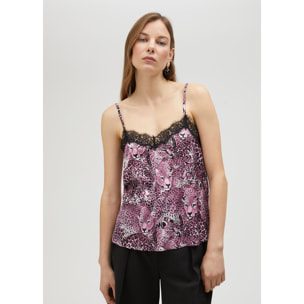 Top stile lingerie stampa animalier rosa