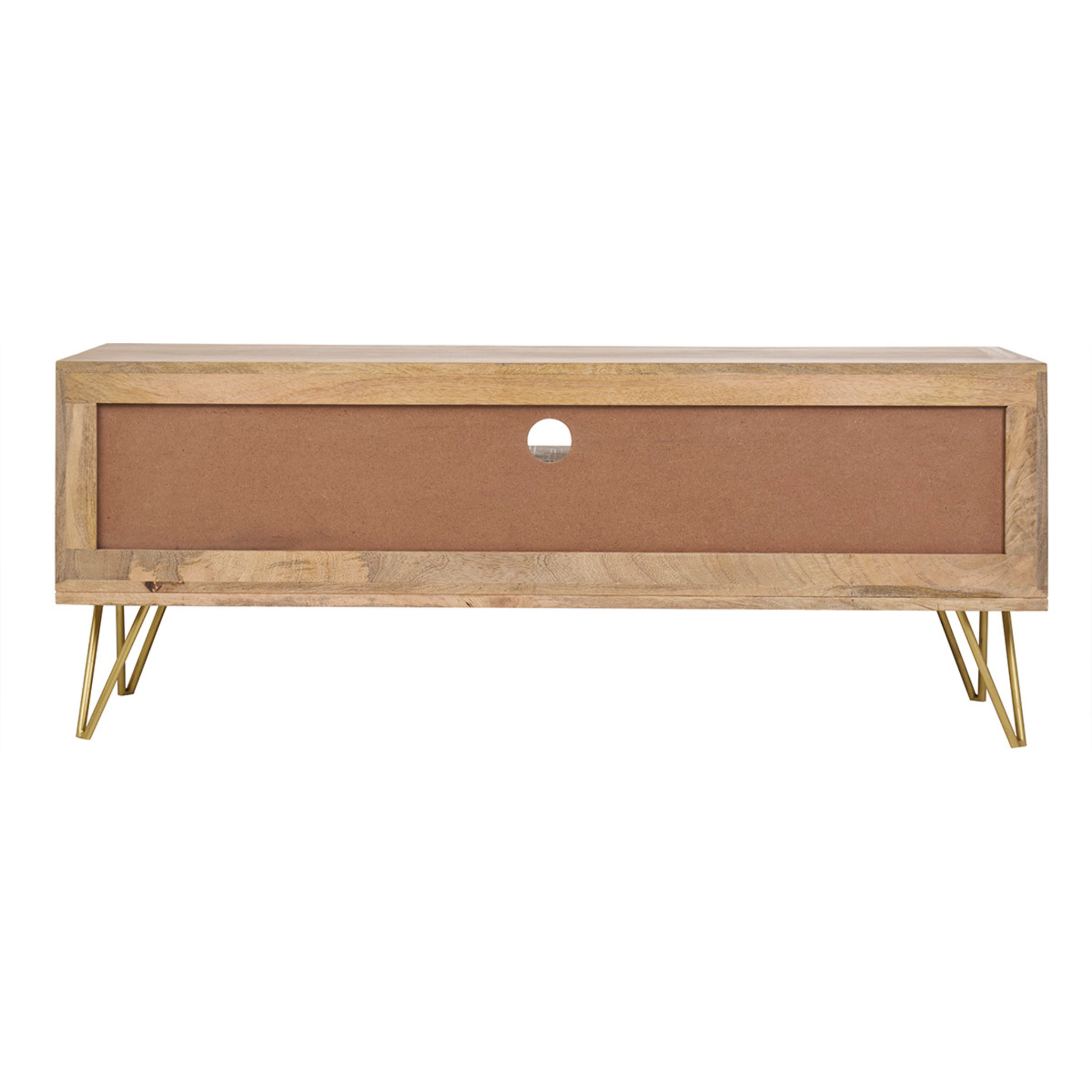 Meuble TV gravé en bois manguier massif et métal L130 LINIUM