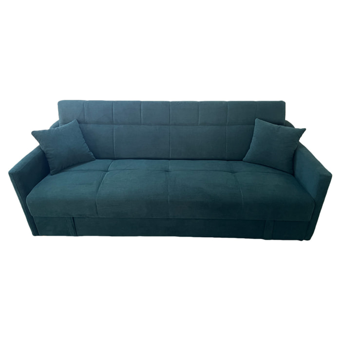 BAKAR Canapé convertible avec coffre en velours côtelé vert 3 places