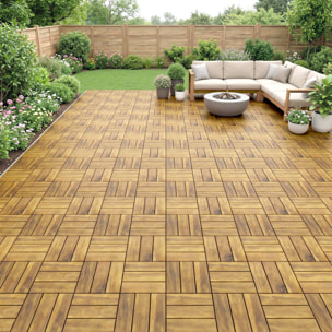 Set de 10 Piezas Baldosas de Exterior de Madera de Acacia, 31x31 cm, 0,91 m², Suelo de Terraza Exterior, Antideslizantes y Resistentes al Clima, Fácil Instalación, para Terraza, Natural