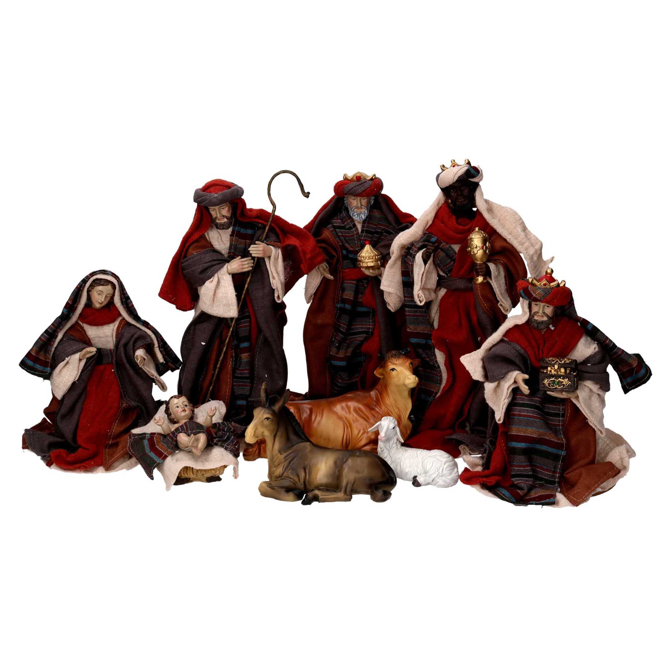 Presepe in tessuto set 9pz rosso cmh25,5