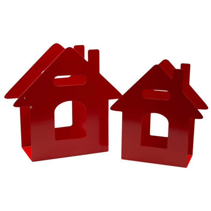 Set di 2 portariviste in metallo design casetta rosso cm29x12h29