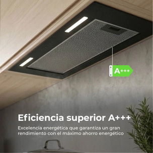 EVVO Campana Extractora Integrada CEi 52 Black, 52 cm, 875 m³/h, a A+++, Bajo Ruido, LED, Filtros de Aluminio y Carbón,