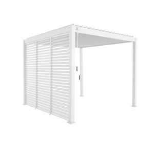 Pergola bioclimatique aluminium 3x3 m V2 lames orientables + 3 persiennes TRIOMPHE blanc