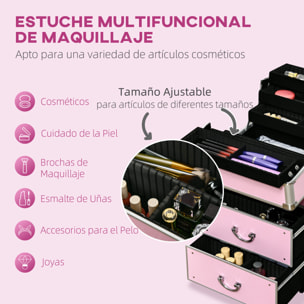 Maletín de Maquillaje Profesional Estuche para Cosméticos con Ruedas Maleta de Maquillaje con 6 Cajones Extensibles Cerradura 2 Llaves y Asa Retráctil 36x23x58 cm Rosa