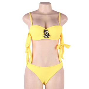 Bikini con decoración de diamantes imitacion y vendaje amarillo