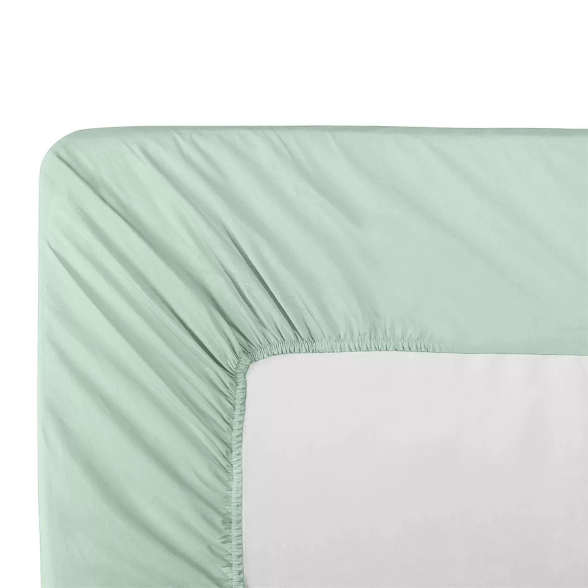 Drap housse b40 percale de coton uni bleu vert La percale francaise givre