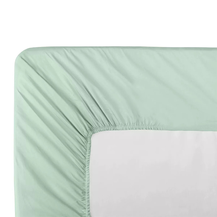 Drap housse b40 percale de coton uni bleu vert La percale francaise givre
