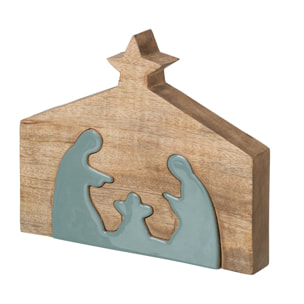 J-Line Crèche - bois de manguier - naturel/turquoise - large