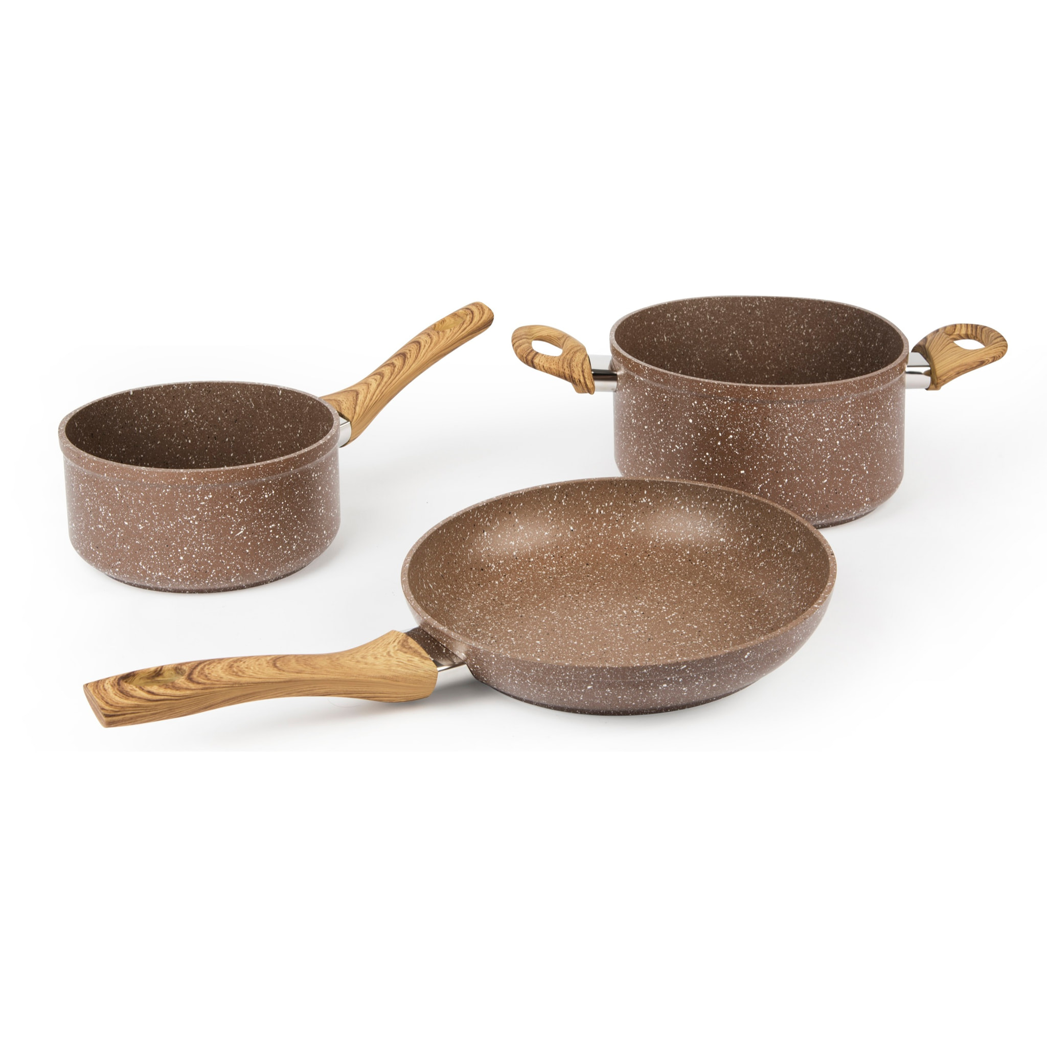 Set de 3 pièces casseroles Excelsa – Wood & Stone, Aluminium Beige