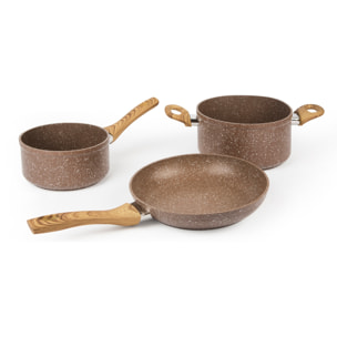 Set de 3 pièces casseroles Excelsa – Wood & Stone, Aluminium Beige