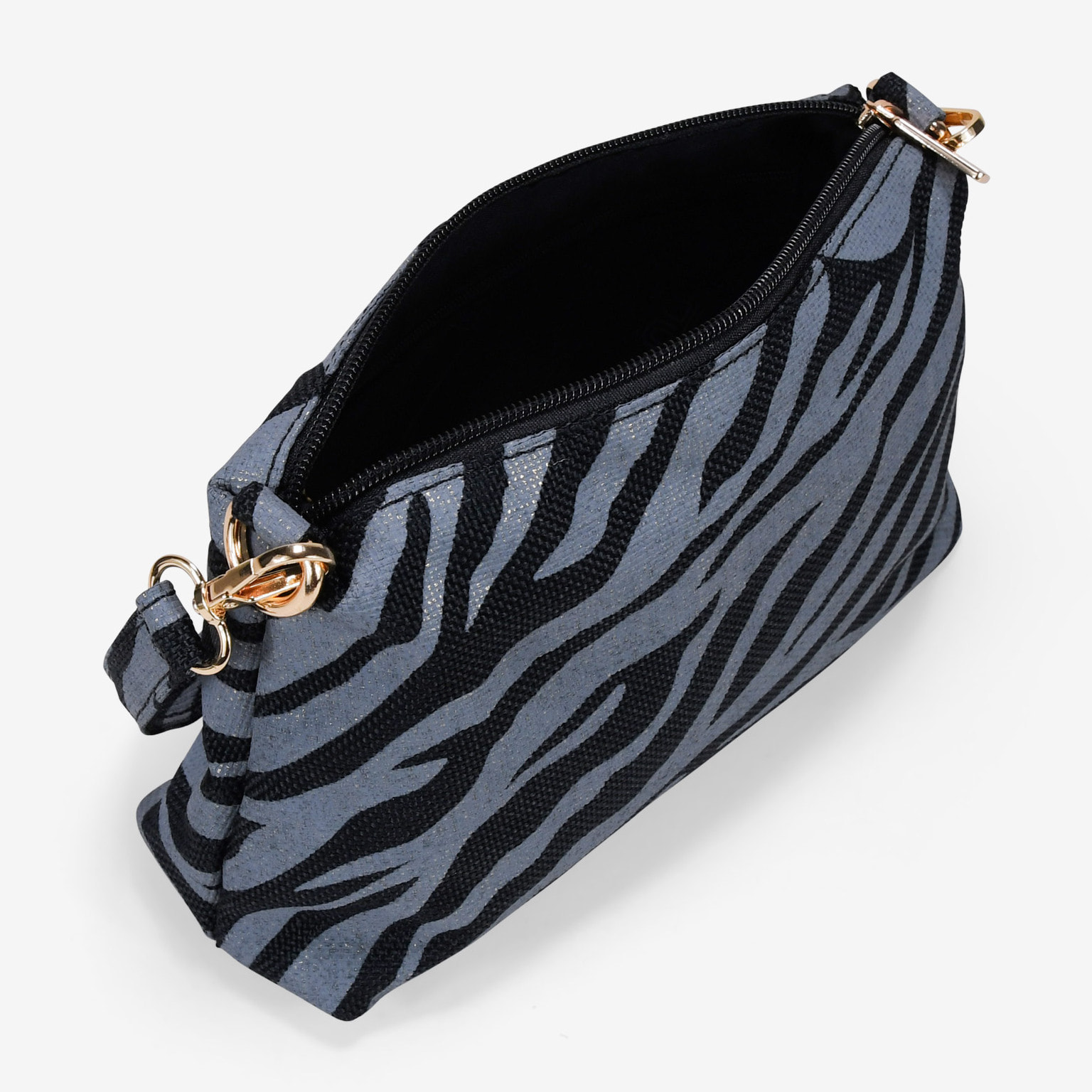 Bolso de hombro negro efecto cebra