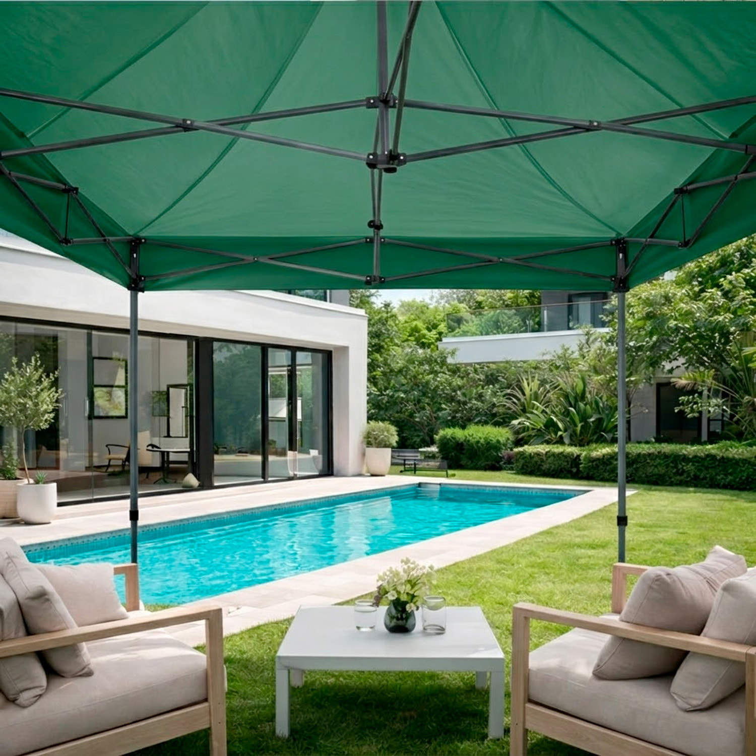 Gazebo Professionale 3x3 M Richiudibile Automatico In Acciaio Con Telo Oxford 1200D PVC Impermeabile e Anti UV A Fisarmonica con Sacche Verde