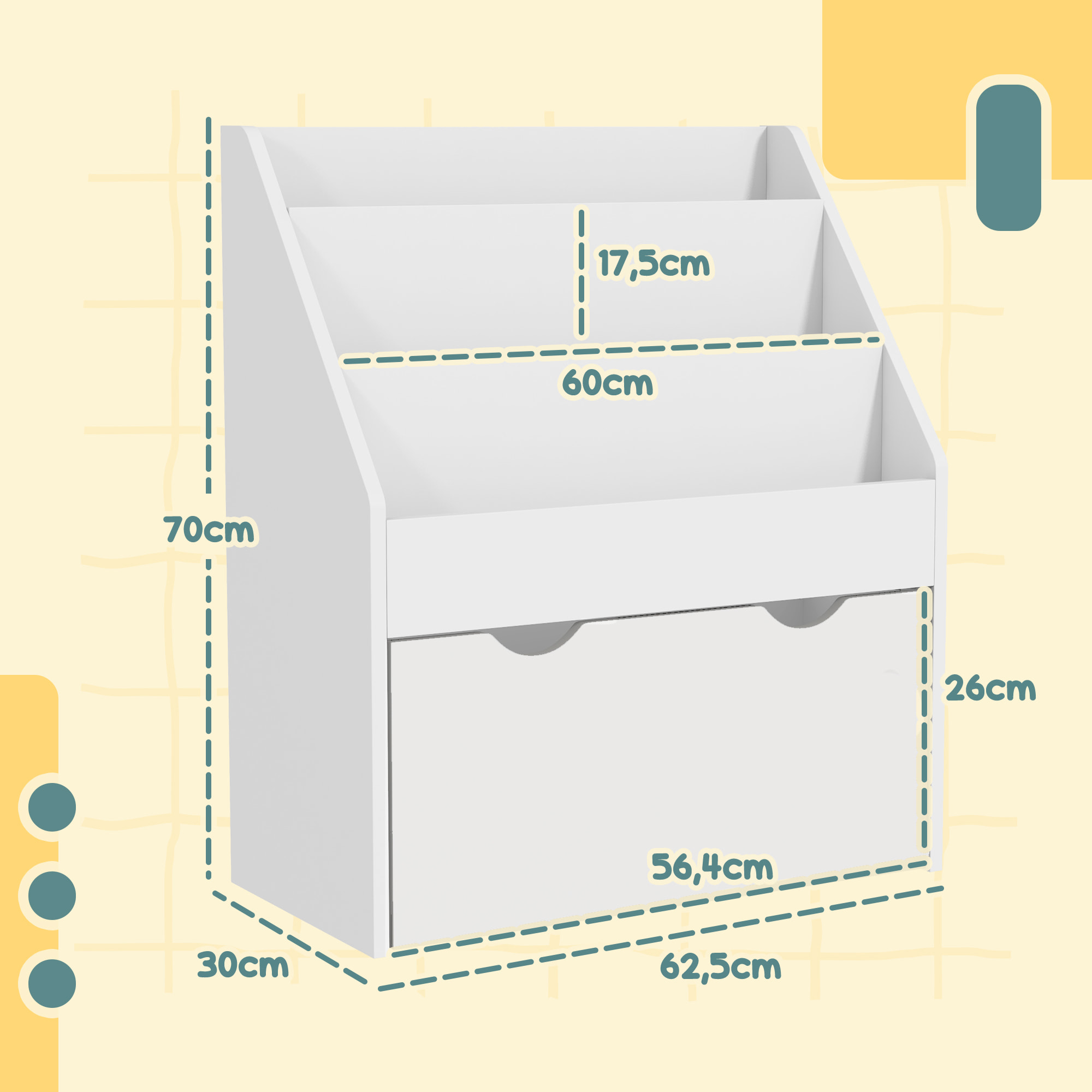 Estantería de Juguetes con 3 Compartimentos, Librería Infantil, Caja de Juguetes Móvil, Cajón con Ruedas, Multifuncioanl, para Dormitorio, Guardería, Sala de Juegos, Blanco