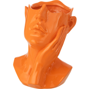 J-Line Cache-Pot Femme - polyrésine - orange foncé