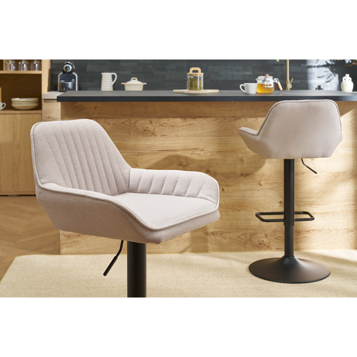 Tabourets de bar réglables en tissu beige et métal noir (lot de 2) RONNIE