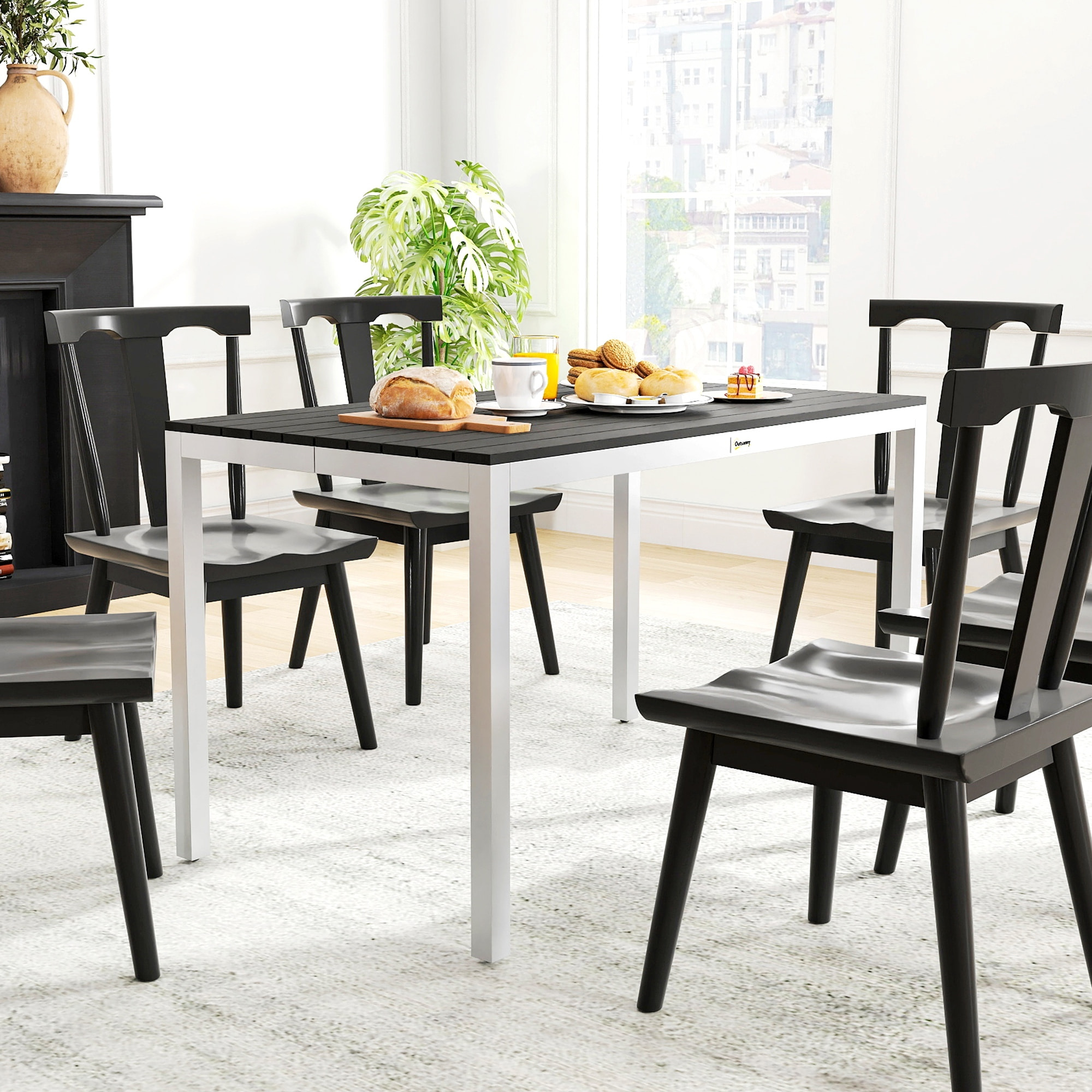 Mesa de Comedor de Jardín Rectangular Mesa de Terraza Exterior 120x90x72 cm con Estructura de Aluminio Imitación Madera y Encimera de Listones Carga 50 kg para Patio Balcón Negro