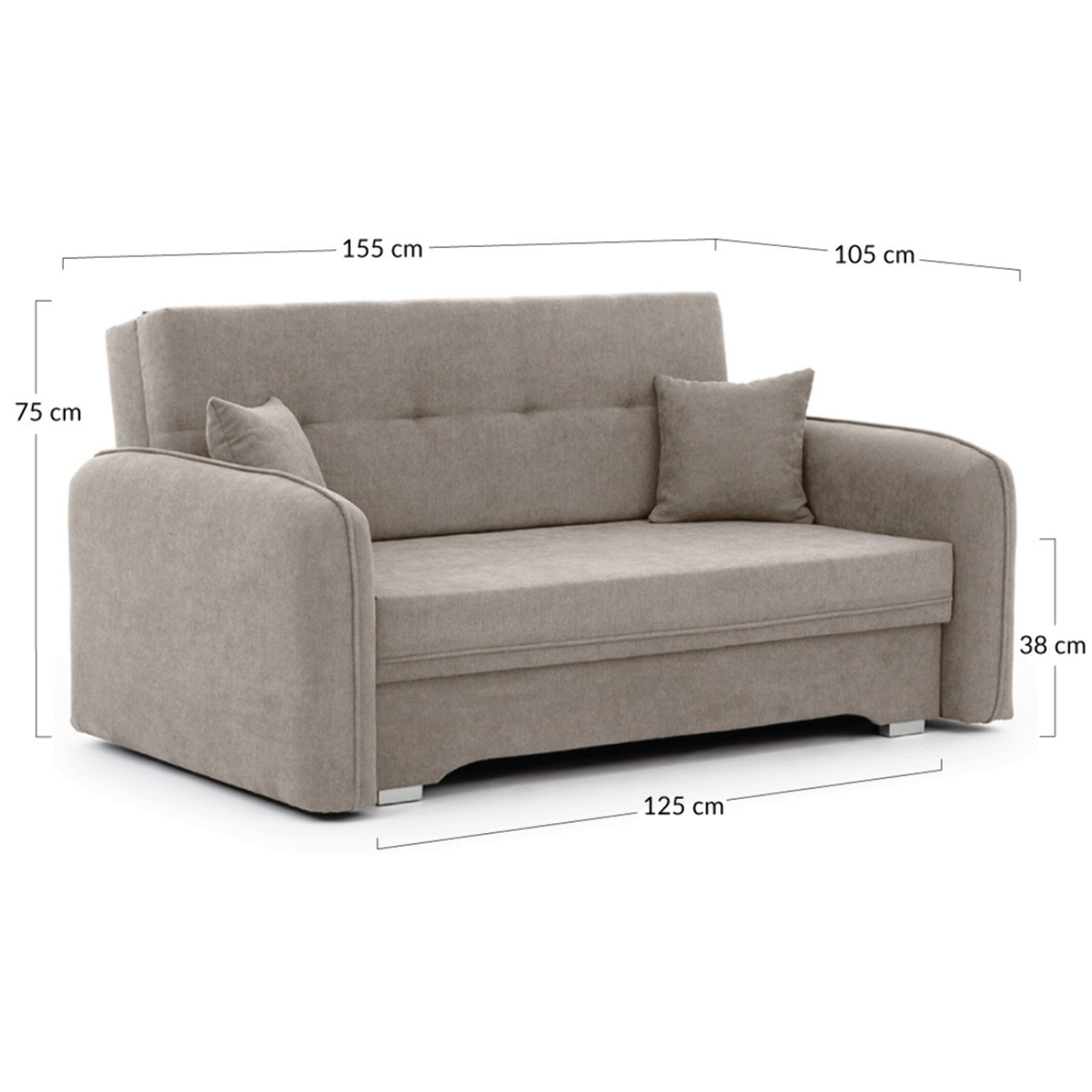 Michelle - canapé droit 3 places convertible avec coffre en velours - Beige