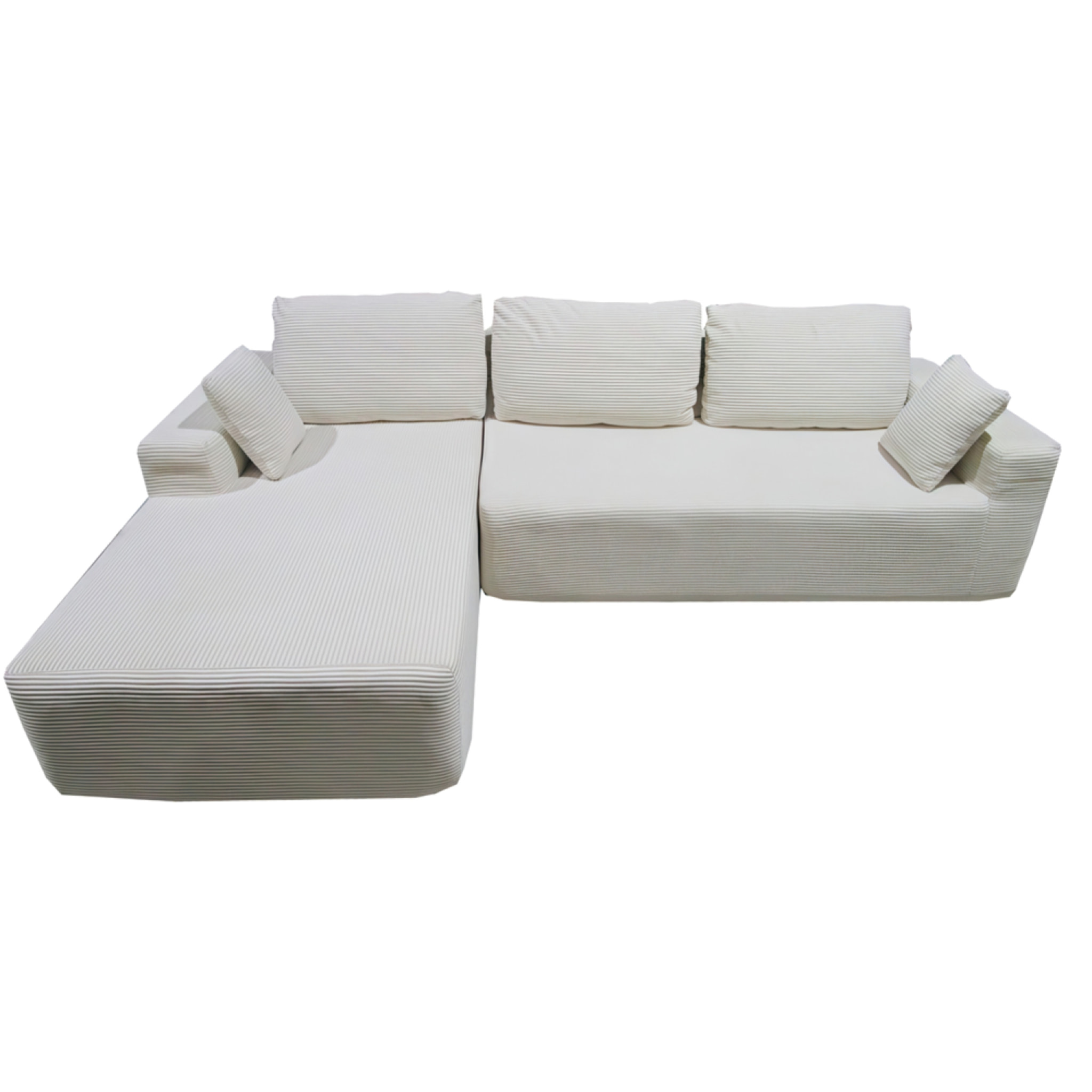 PRESTON Canapé d'angle 3 places en velours côtelé beige