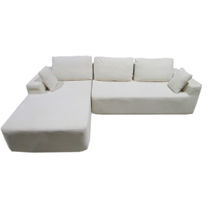 PRESTON Canapé d'angle 3 places en velours côtelé beige