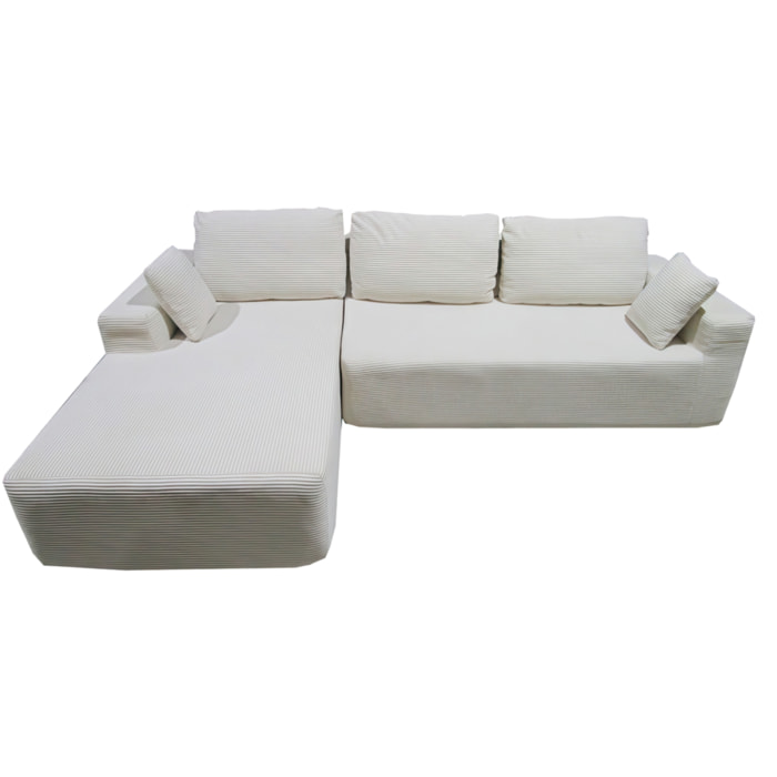 PRESTON Canapé d'angle 3 places en velours côtelé beige