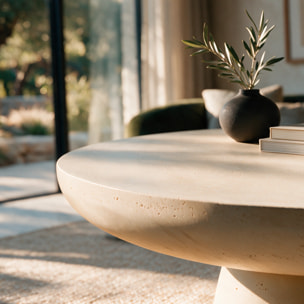 Table basse ronde beige en fibre d'argile effet béton D90 cm - Paros