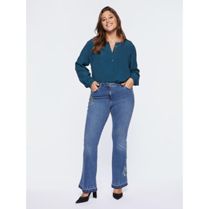 Fiorella Rubino - Jeans flare Turchese con ricco ricamo - Azzurro