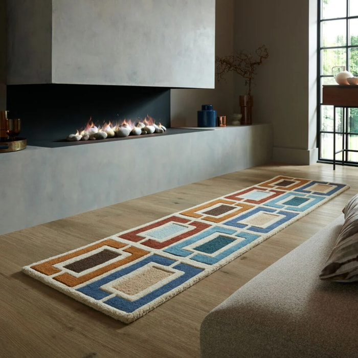 Tapis en laine de couloir BLOCKS RETRO Bleu