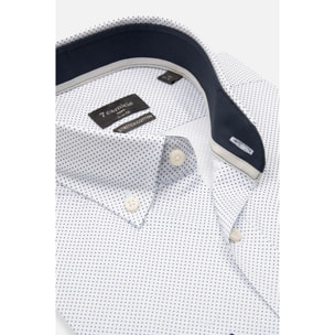 camicia uomo 1 bottone button down slim Popeline Stretch Stampato Bianco\Blu Inchiostro