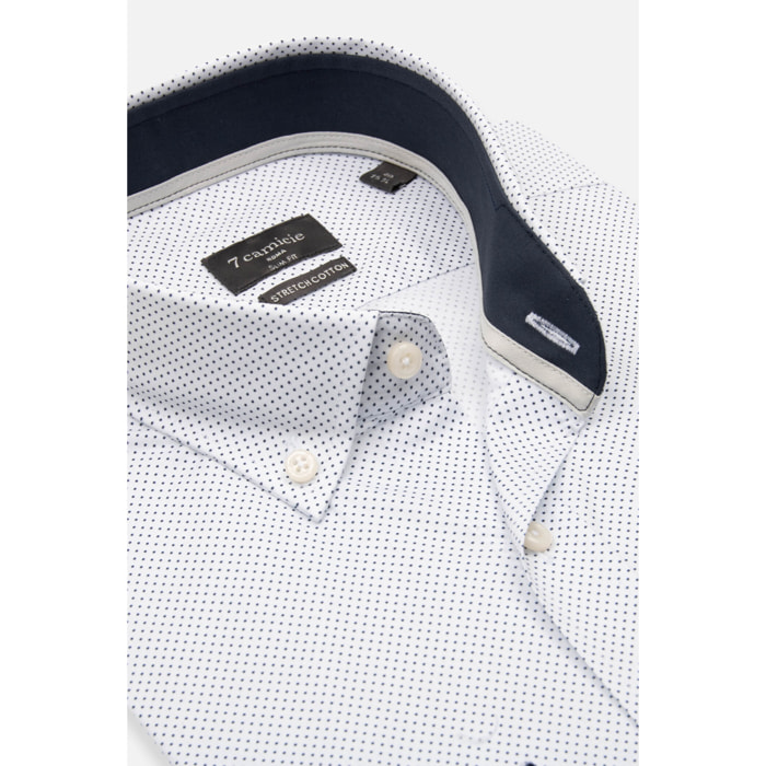 camicia uomo 1 bottone button down slim Popeline Stretch Stampato Bianco\Blu Inchiostro