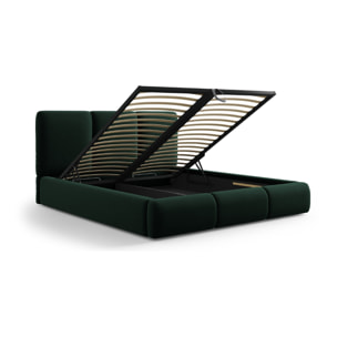 Lit coffre avec tête de lit "Nicolas" 160x200cm en velours vert bouteille
