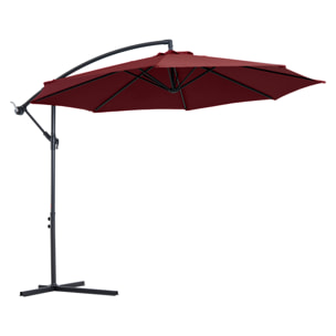 Parasol déporté octogonal inclinable manivelle pied acier Ø 3 x 2,5H m bordeaux