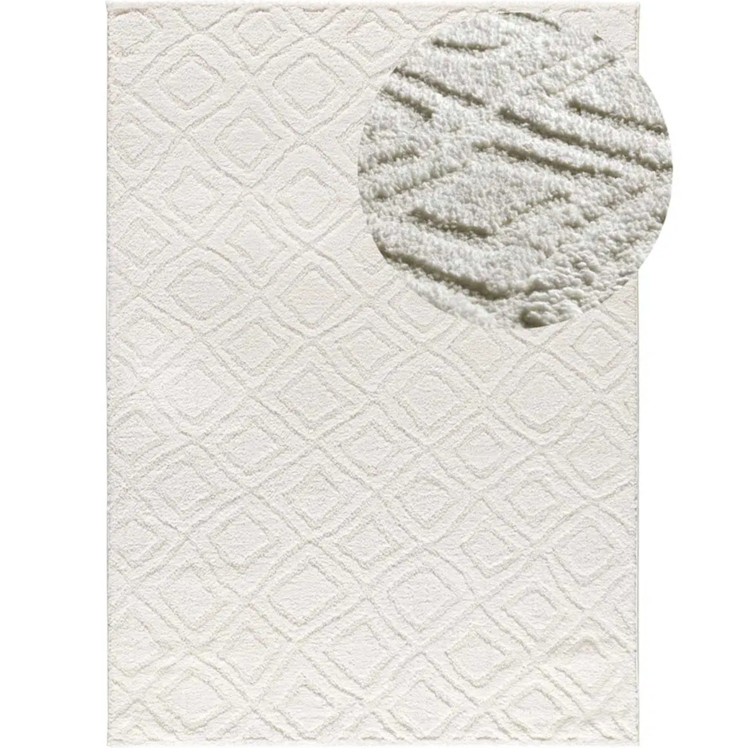 JUNO Alfombra geométrica con relieve blanco, varias medidas disponibles.