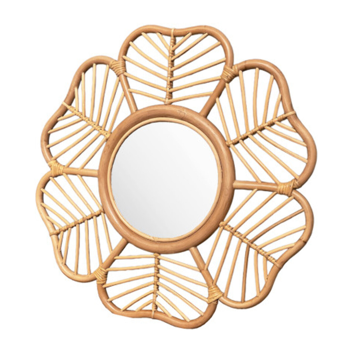 Miroir mural fleur D. 62 cm rond en rotin naturel tressé - MAGUI