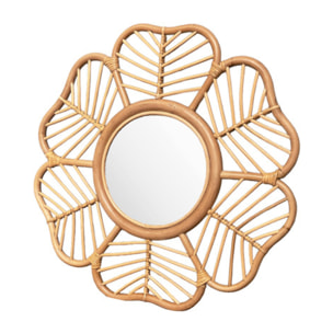 Miroir mural fleur D. 62 cm rond en rotin naturel tressé - MAGUI