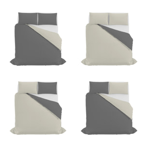 PARURE COPRIPIUMINO NATURAL COLOR, 100% Cotone, Made in Italy - FUMO/PANNA