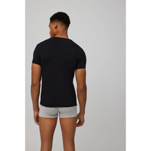 Maglietta nera in cotone a maniche corte con scollo a V