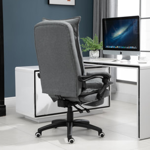 HOMCOM Fauteuil de bureau direction massant hauteur réglable dossier inclinable repose-pied intégré toile de lin gris chiné