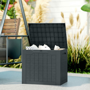 Coffre de jardin 93L dim. 56 x 41 x 50 cm effet rotin et bois anthracite
