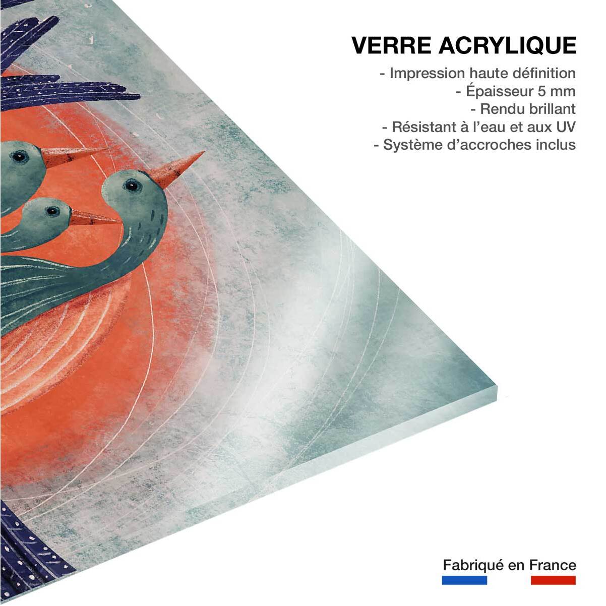 Tableau Affiche illustration oiseau lyre et soleil rouge Tableau plexiglas