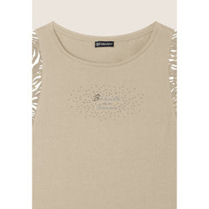 T-shirt senza maniche con dettagli dorati e animalier