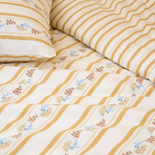 Lot h.couette +taies percale de coton lavé rayé jaune beige Honfleur paille