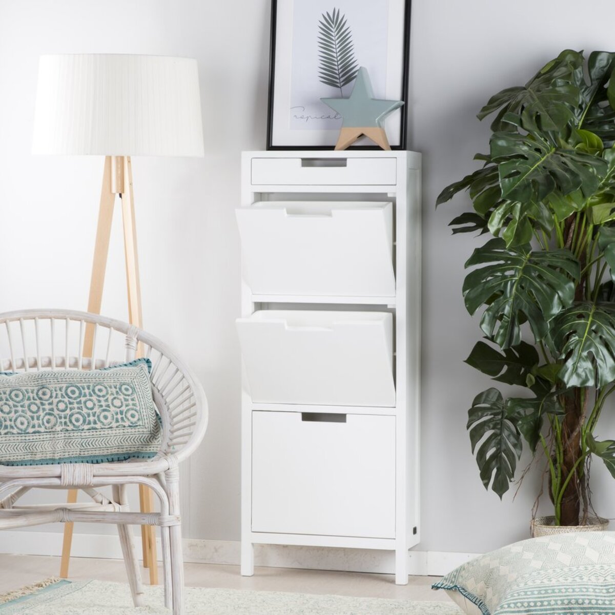 Meuble à chaussures Orus -bois et panneau mdf-couleur laqué blanc mat 50 x 125 x 18 cm