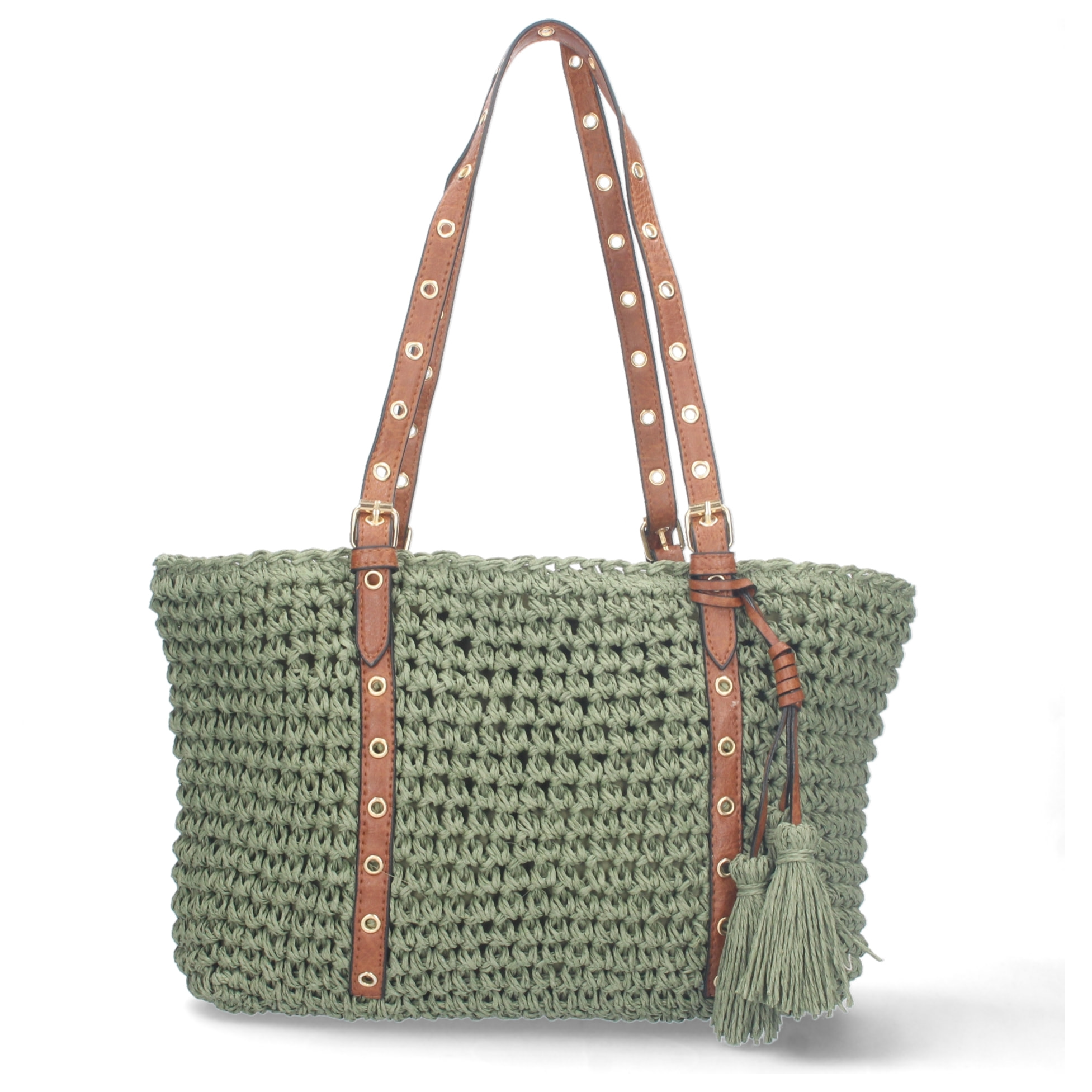 Bolso de Hombro Rafia y Cremallera